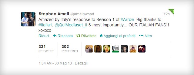 Arrow: Stephen Amell ringrazia i fan italiani su Twitter