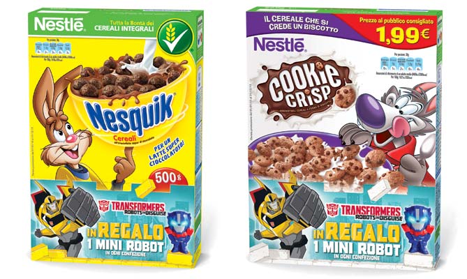 Transformers nei cereali Nestlé dalla serie 'Robots in Disguise'