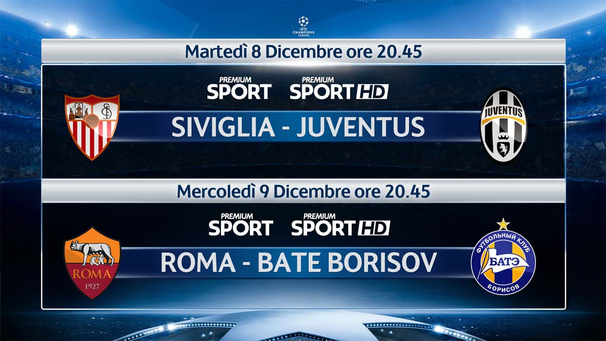 Champions League 8-9 Dicembre 2015 su Mediaset Premium