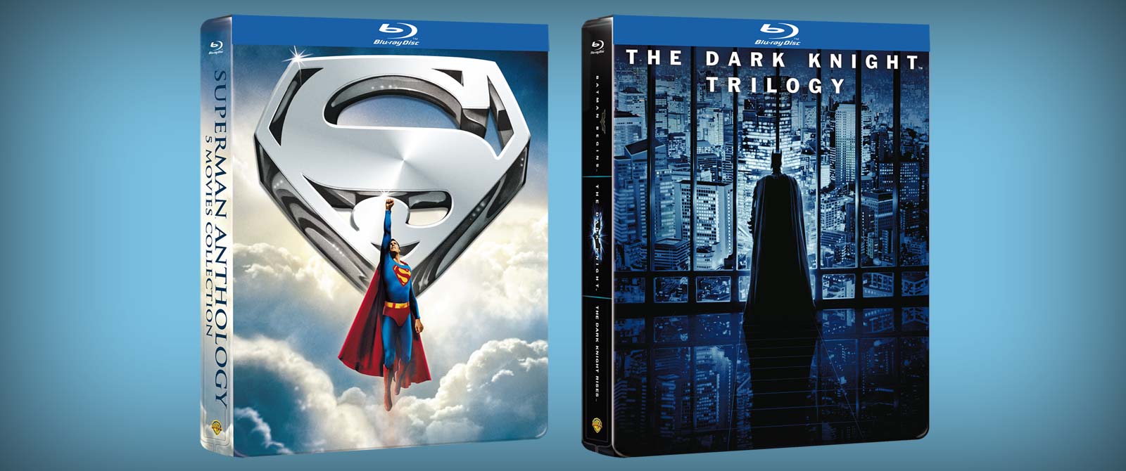 La Trilogia de Il Cavaliere Oscuro e Superman Anthology in Blu-Ray Steelbook