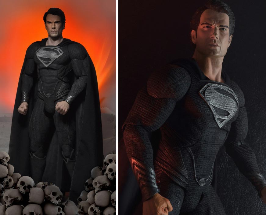 action figure di Henry Cavill come Superman vestito di nero