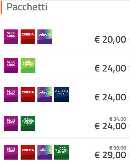 MEDIASET PREMIUM: PREZZI ABBONAMENTO
