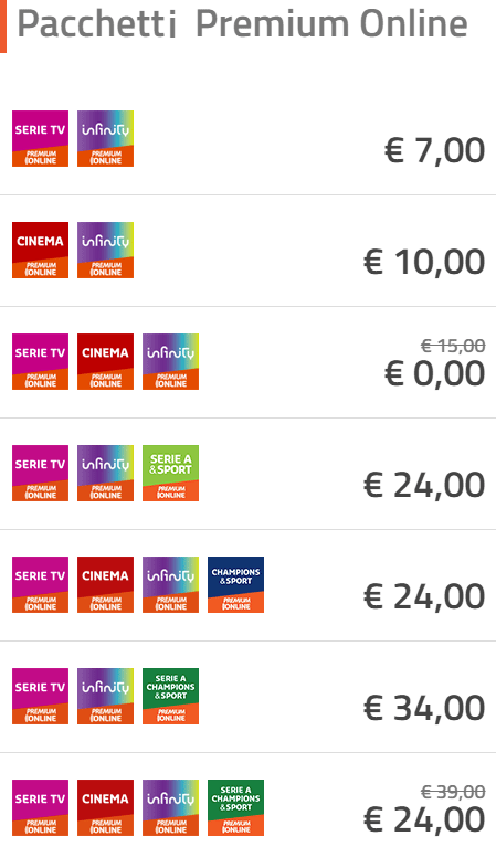 MEDIASET PREMIUM: PREZZI PREMIUM ONLINE