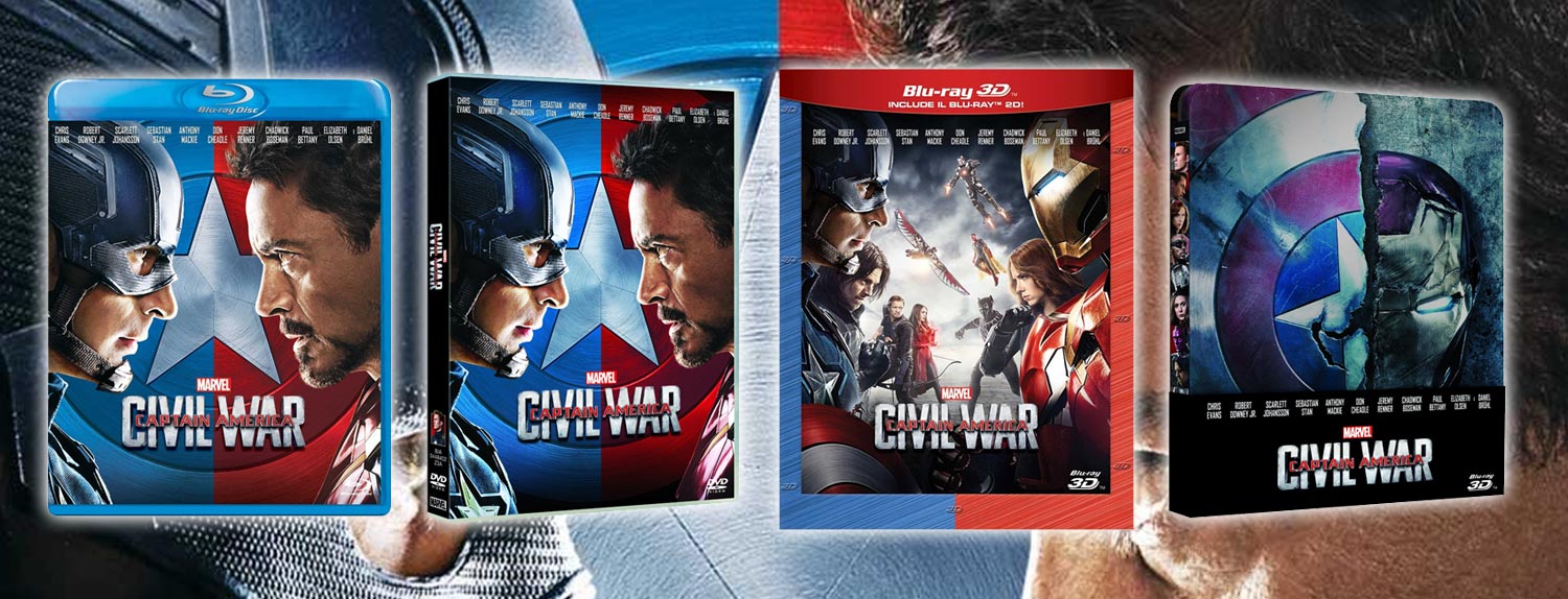 Captain America: Civil War in Blu-Ray, BD3D, DVD e Steelbook