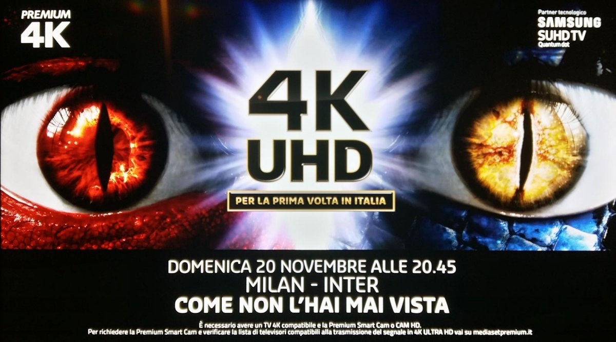 Mediaset Premium: derby Milan - Inter in 4K il 20 novembre