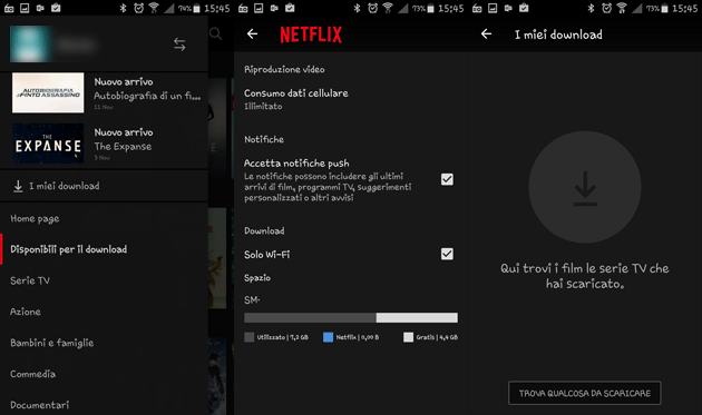 Netflix, download di serie TV e film su smartphone e tablet