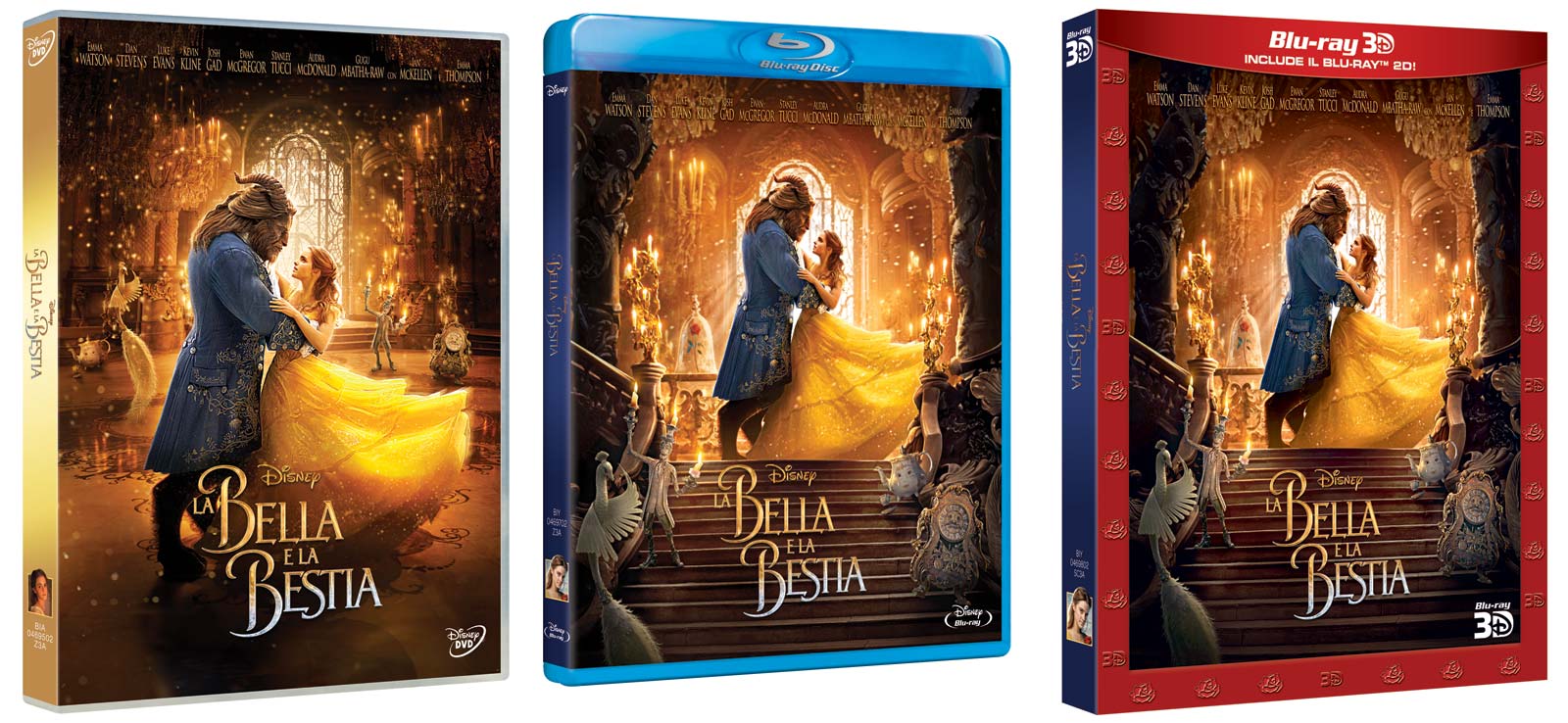 La Bella e la Bestia con Emma Watson e Dan Stevens in DVD, Blu-ray e BD3D con tanti Extra