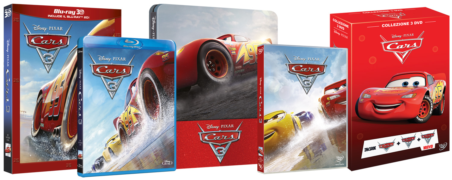 Cars 3 in DVD, Blu-ray, BD3D, Digitale e nel Cofanetto con tutti e tre i film Cars