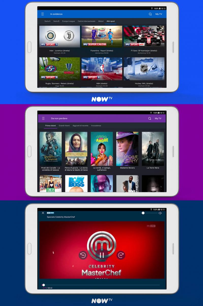 La nuova app NOW TV per Tablet