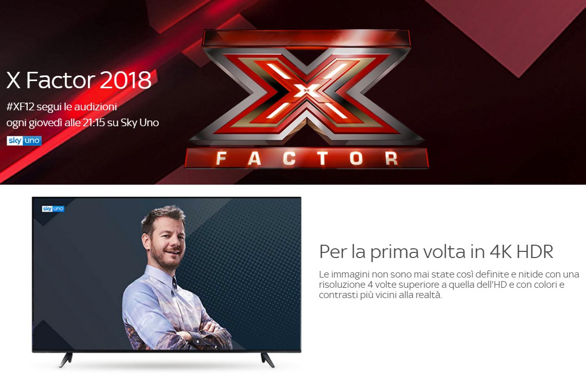 X Factor 2018 in 4k HDR con Sky Q, dai Live