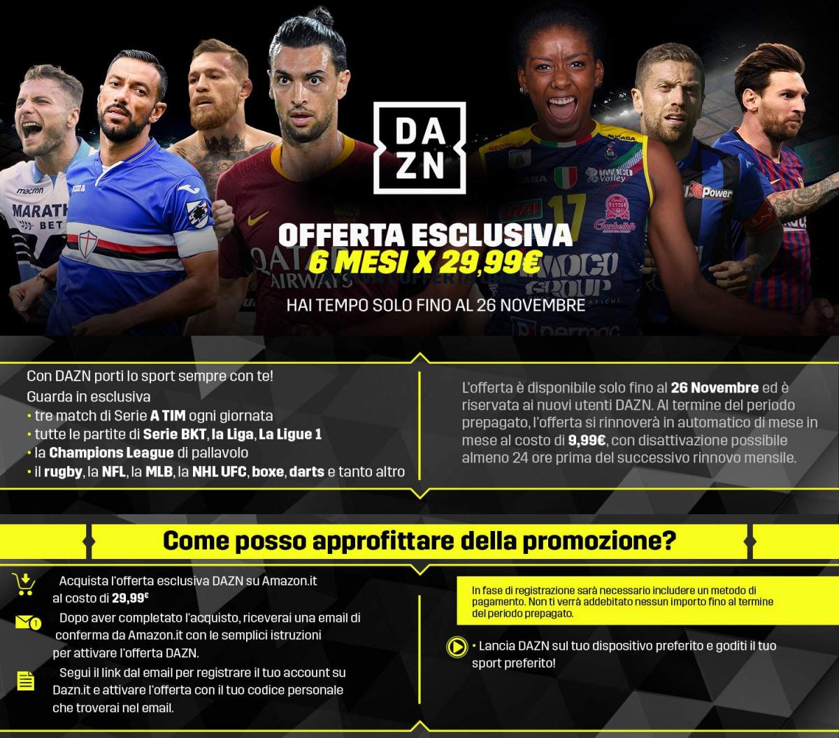 DAZN in offerta da Amazon per Black Friday 2018