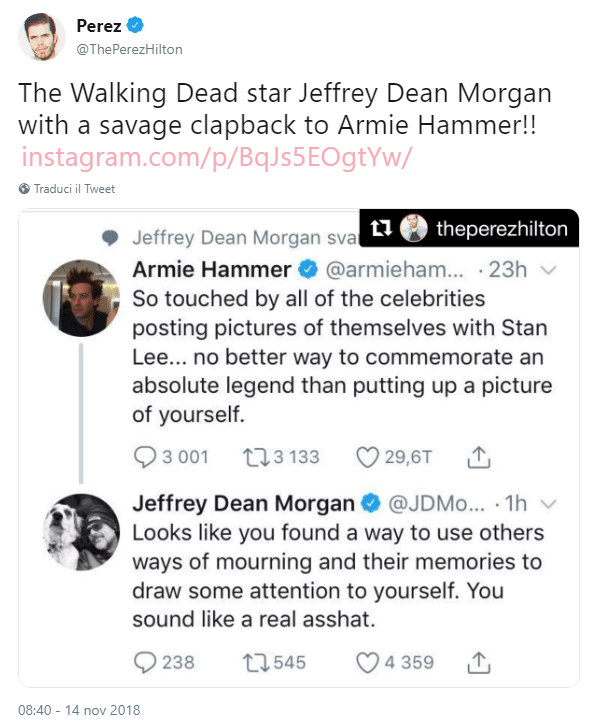 Stan Lee: Jeffrey Dean Morgan contro Armie Hammer