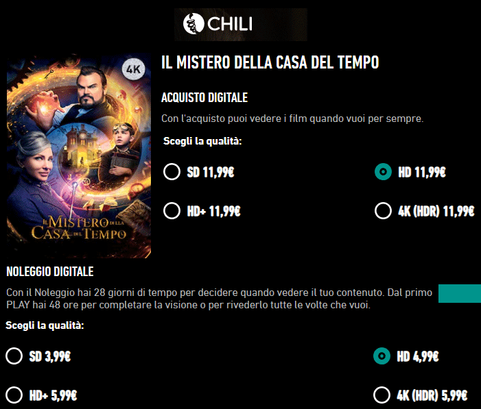 Il Mistero della Casa del Tempo in 4k hdr su chili