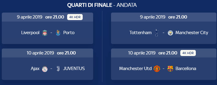 Champions League 2018-19: Andata Quarti di Finale su Sky Sport e Rai1