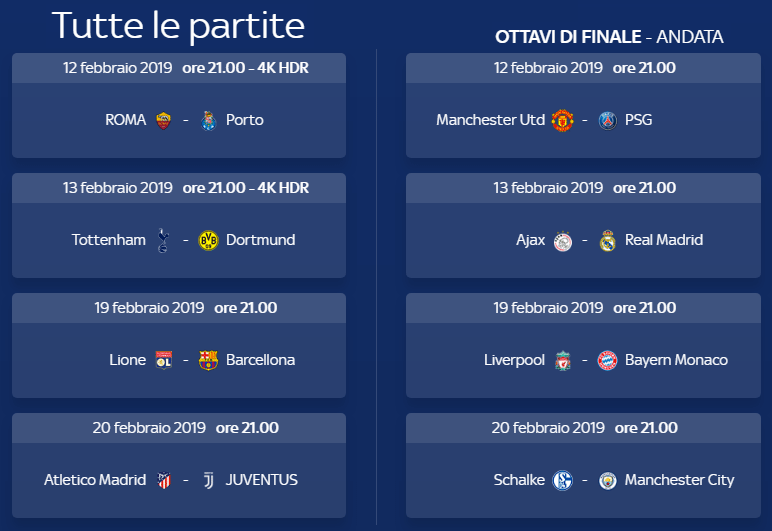 CHAMPIONS LEAGUE 2018-19  OTTAVI DI FINALE - ANDATA