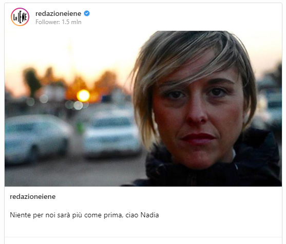 Il saluto di Le Iene di Nadia Toffa su Instagram