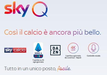 Per la stagione 2019-2020, Sky ha promesso per i clienti Sky Q abilitati 1 partita di Serie A a giornata in 4K HDR a partire da Juventus-Napoli.