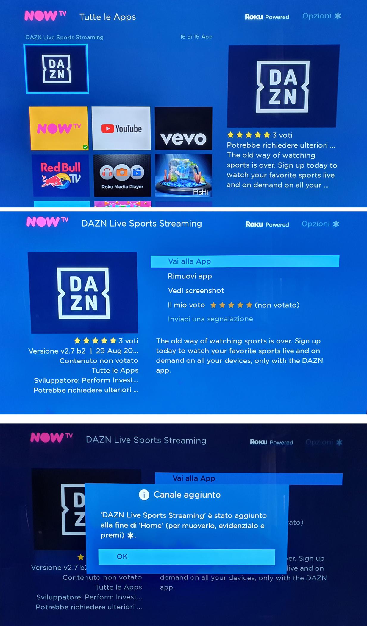 DAZN su NOW TV Smart Stick, app ufficiale disponibile
