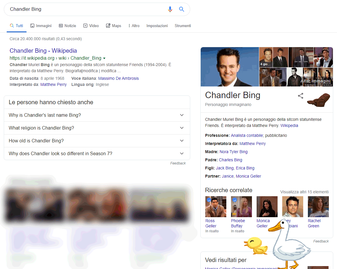 risultato della ricerca 'Chandler Bing' su Google