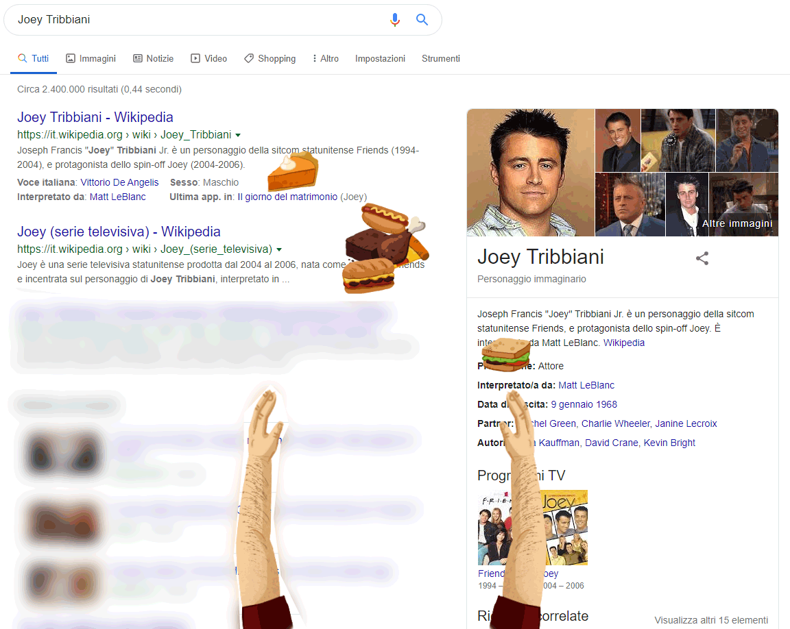 risultato della ricerca 'Joey Tribbiani' su Google
