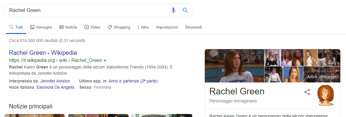 risultato della ricerca 'Rachel Green' su Google