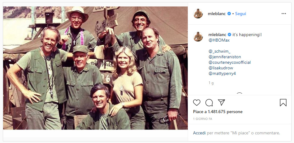 Il post di Matt Le Blanc sul ritorno di Friends