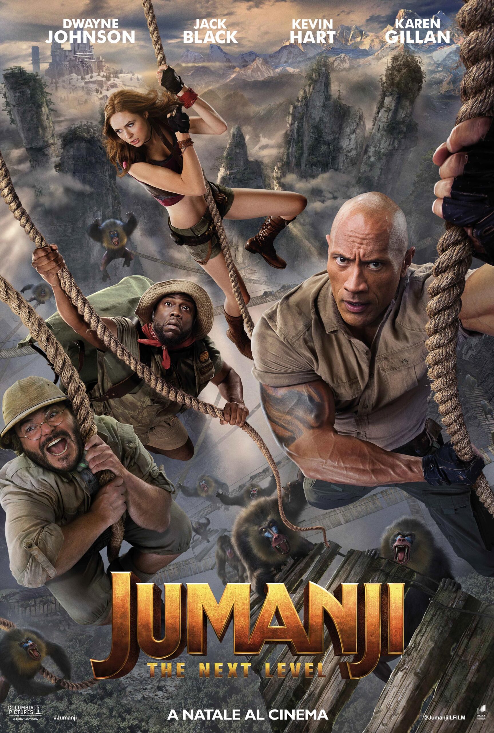 Jumanji: The next level, il Poster del film con Dwayne Johnson, Jack Black, Kevin Hart e Karen Gillan