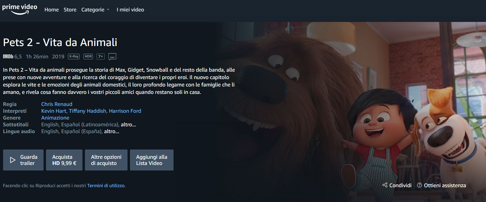 Amazon Prime Video Store - Pagina di 'Pets 2'