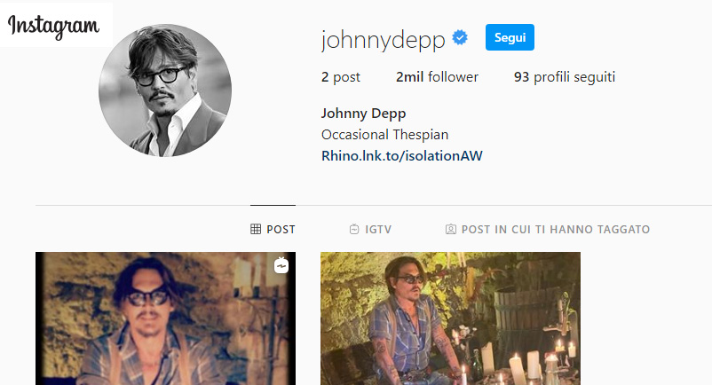 Johnny Depp su Instagram