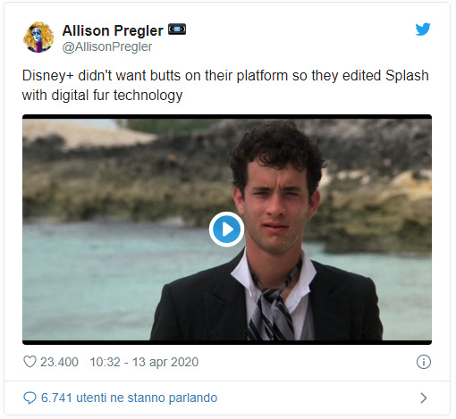 Disney+ didn't want butts on their platform so they edited Splash with digital fur technolog (@AllisonPregler)