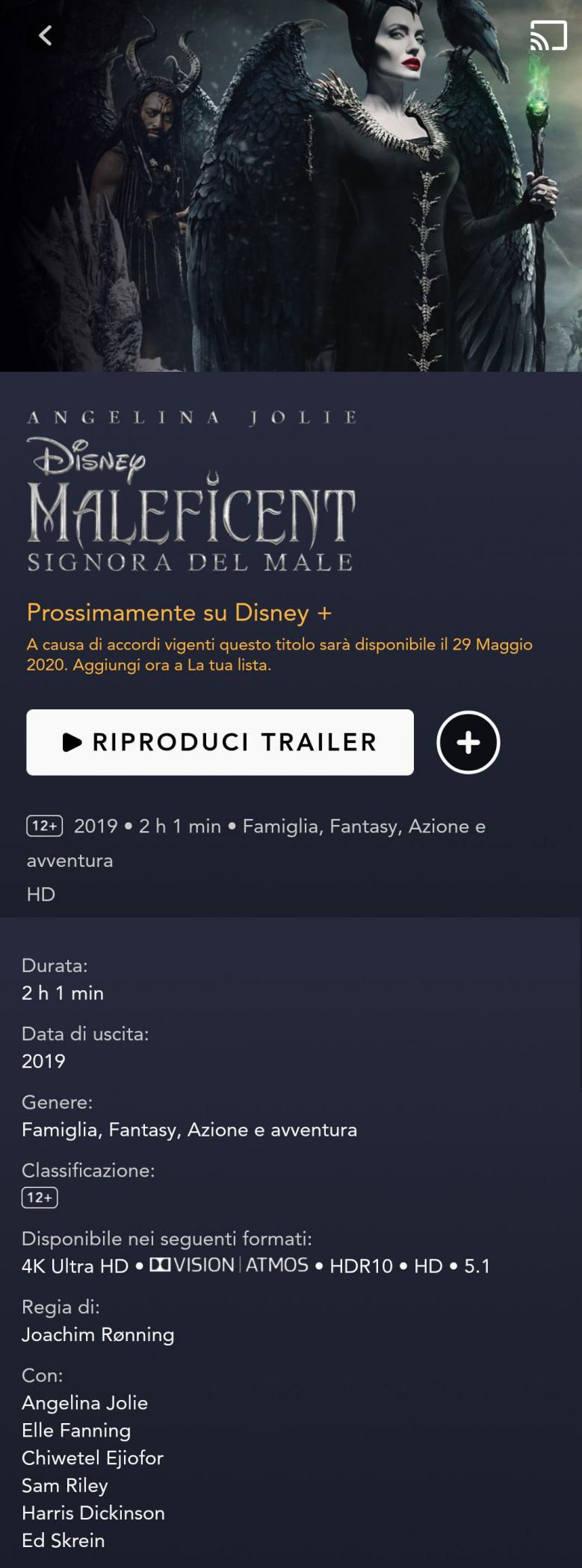 Maleficent: Signora del Male su Disney+