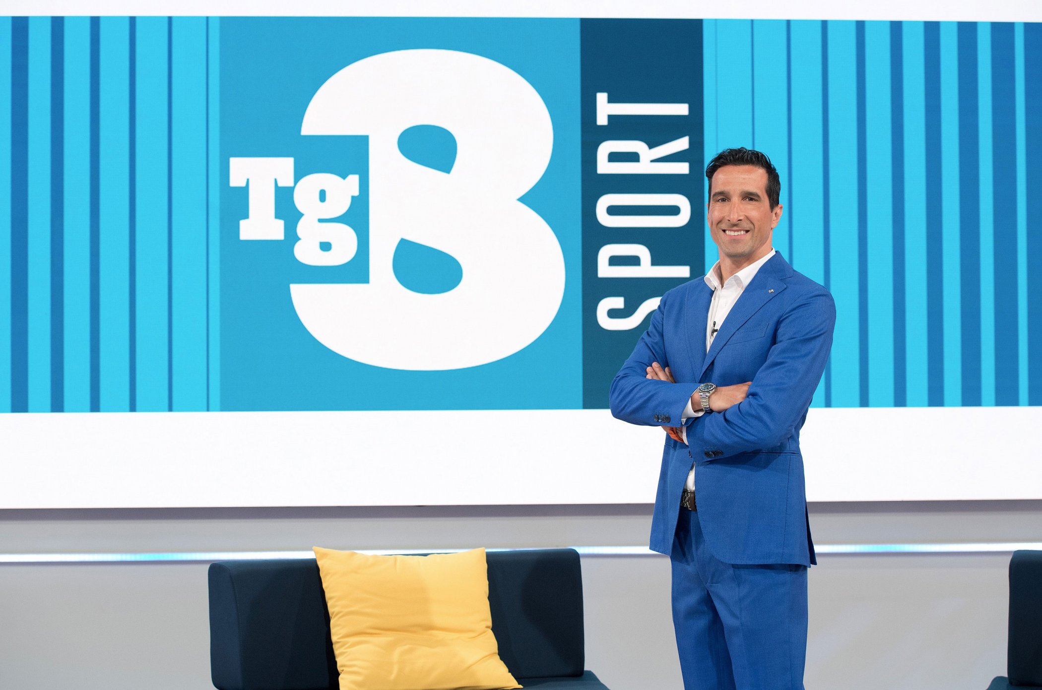 Davide Camicioli nello studio di Tg8 Sport