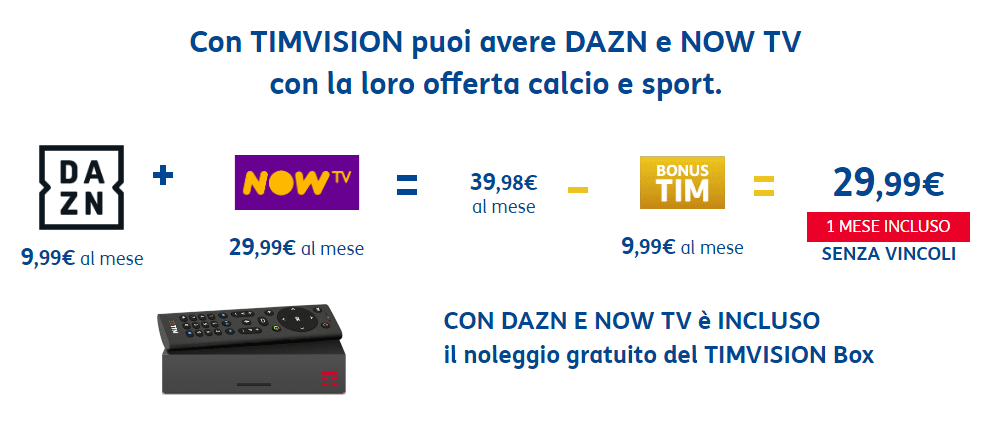 TIM offerta DAZN e NOW TV