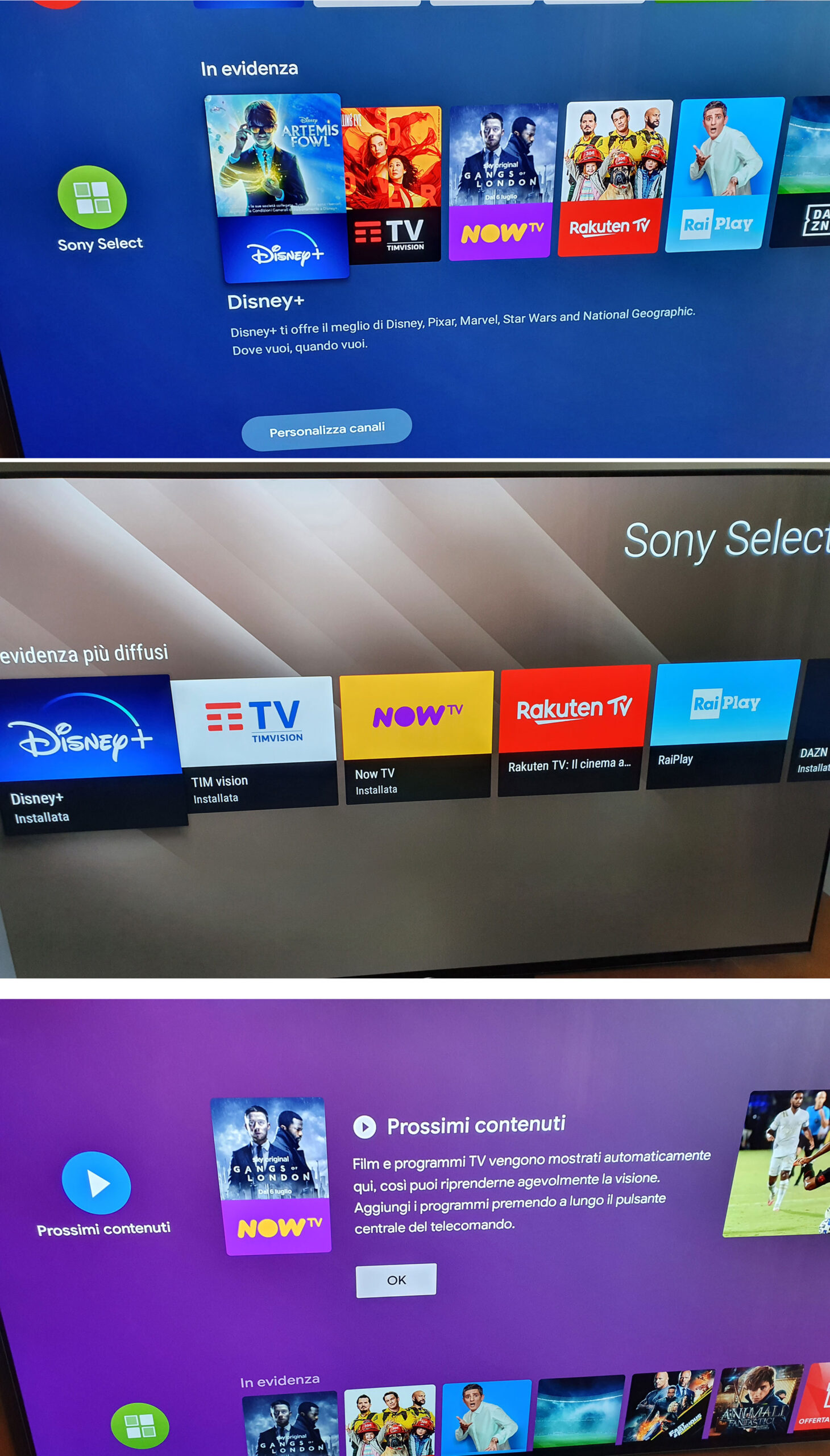 App NOW TV su Sony Android TV nella sezione 'Sony Select'