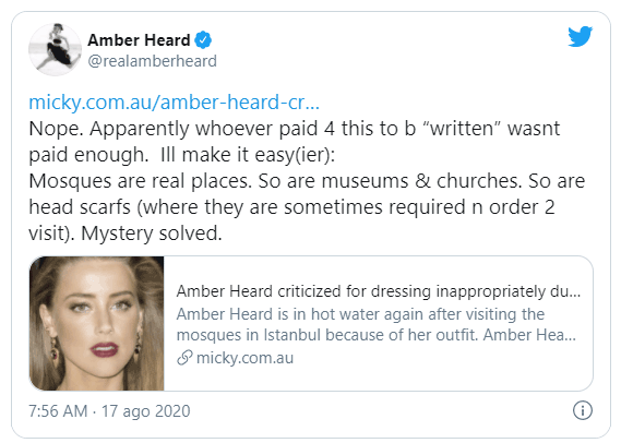 Twitter di Amber Heard - 17.08.2020