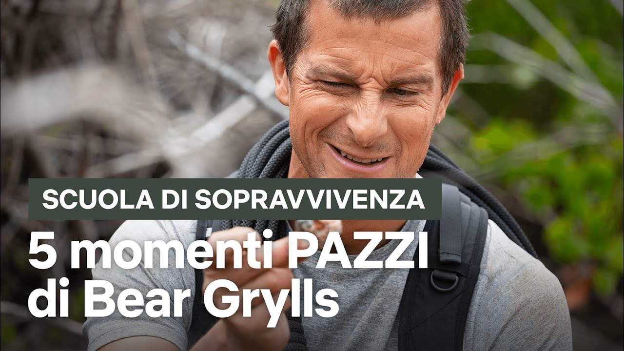 Bear Grylls mangia le ghiande da una me--a di orso in Scuola di sopravvivenza su Netflix