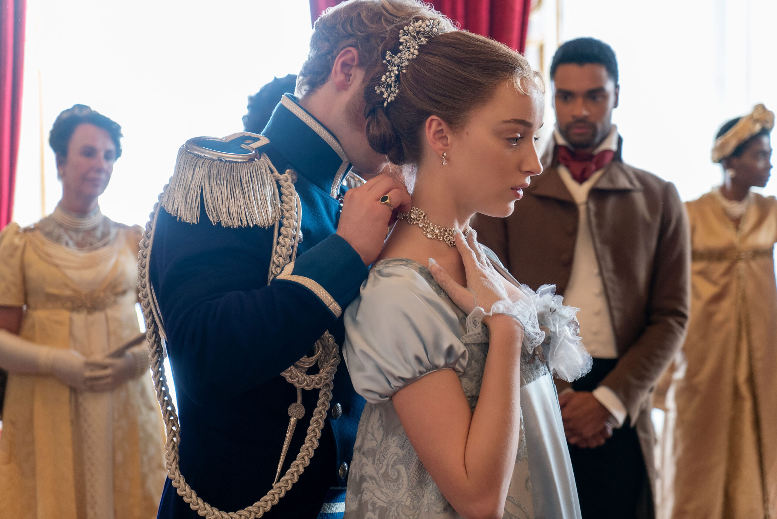 Freddie Stroma come Prince Friederich, Phoebe Dynevor come Daphne Bridgerton e Regé-Jean Page come Simon Basset in Bridgerton 1x04 'An Affair of Honor' [tag: Freddie Stroma, Phoebe Dynevor, Regé-Jean Page] [credit: Liam Daniel/Netflix]