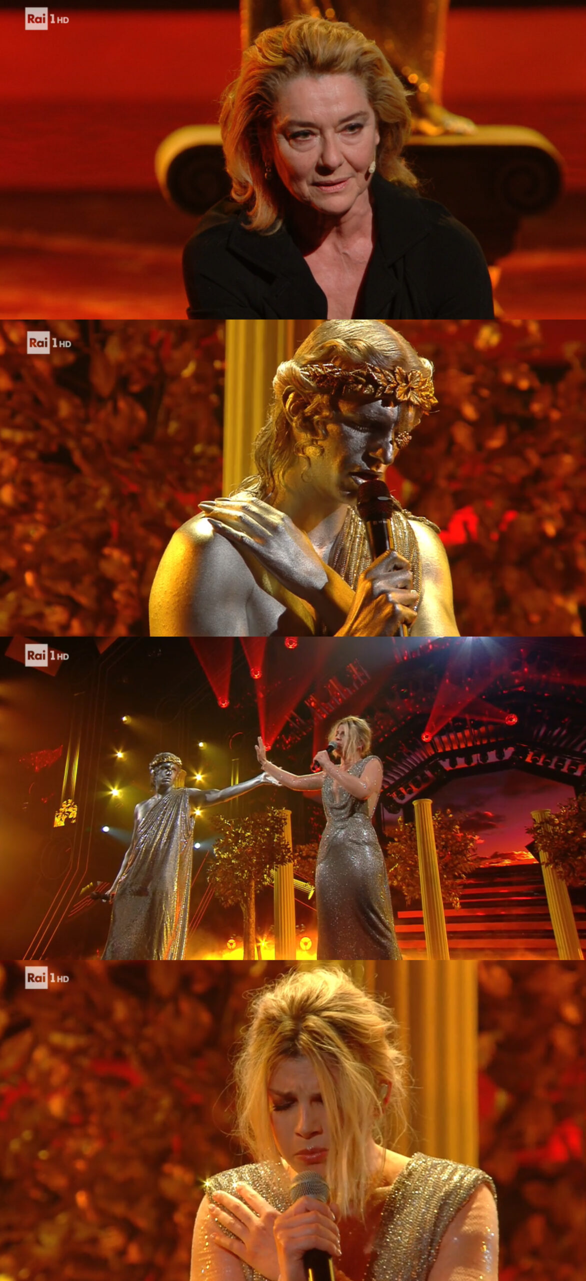 Sanremo 2021, terza serata: Achille Lauro, Monica Guerritore e Emma [credit: RaiPlay]