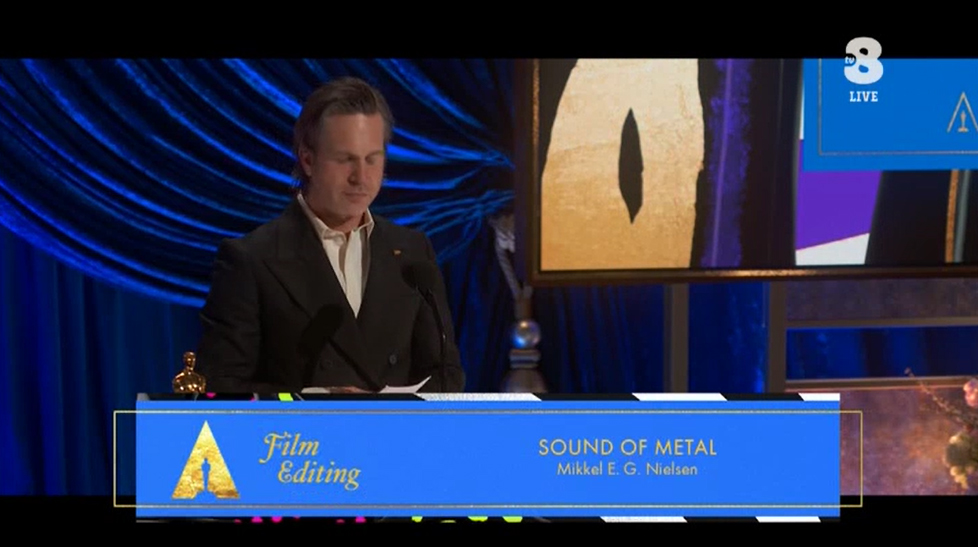 Oscar 2021 - Live - Oscar per Migliore Montaggio a Sound of Metal - Mikkel E.G. Nielsen