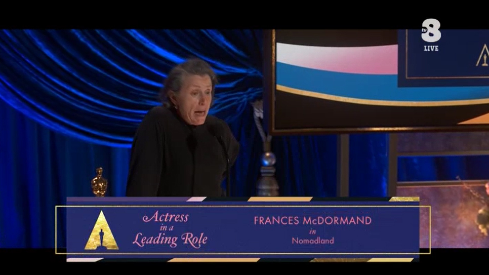 Oscar 2021 - Live - Oscar per Migliore Attrice Protagonista a Frances McDormand per Nomadland
