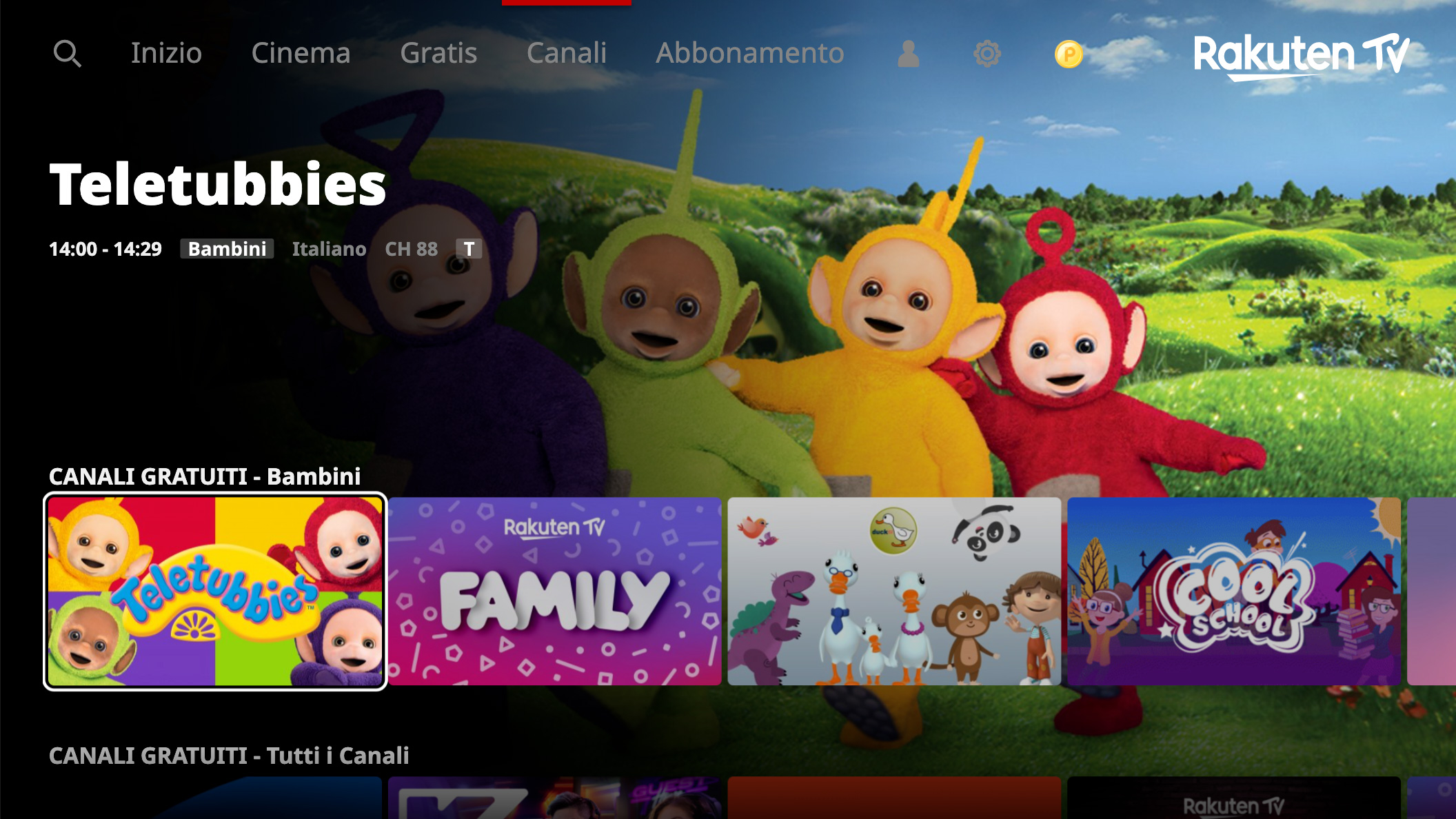 Su Rakuten TV i canali educational 'Teletubbies, Caillou' e 'Baby Shark TV'