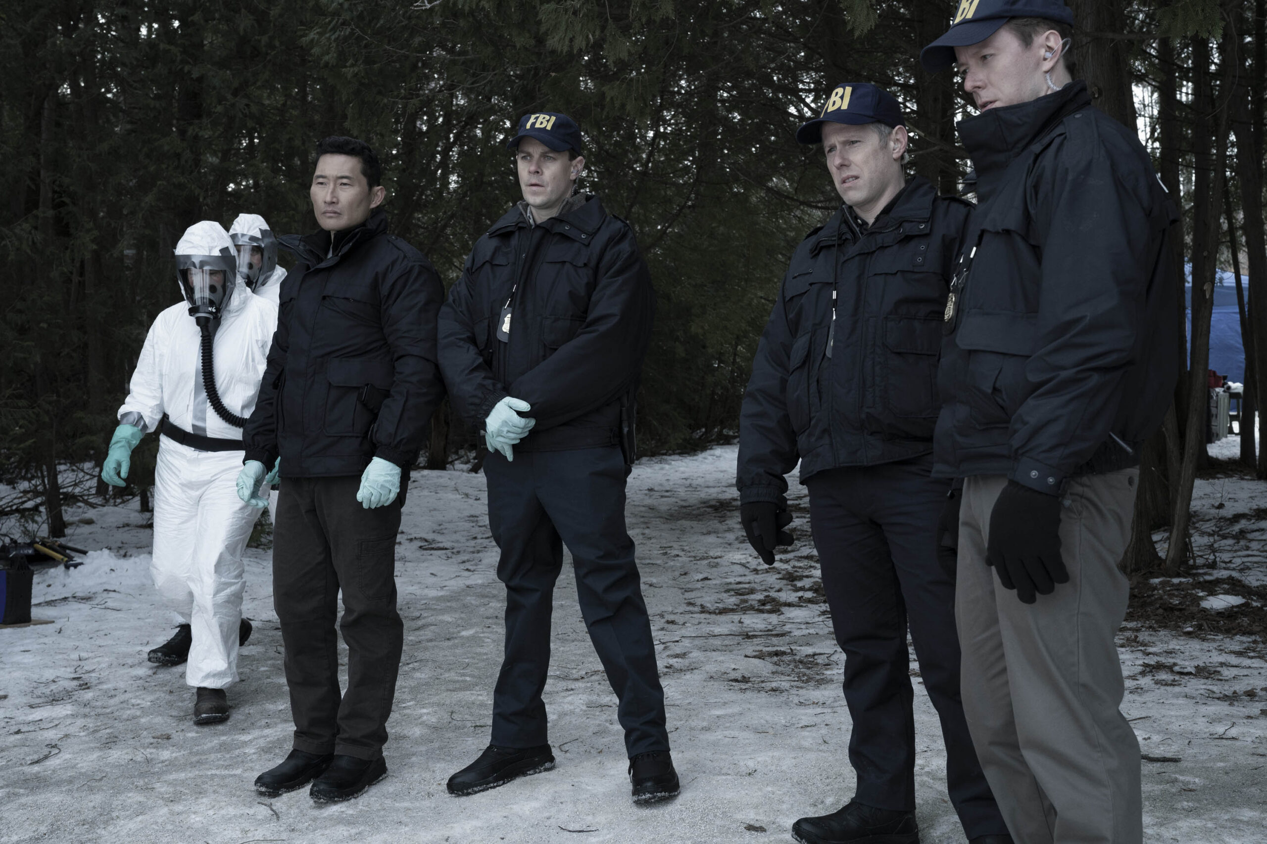 Daniel Dae Kim, Morgan Kelly, Jim Annan, Douglas Nyback in The Hot Zone: minaccia antrace 1x06 [credit: National Geographic/Peter Stranks]