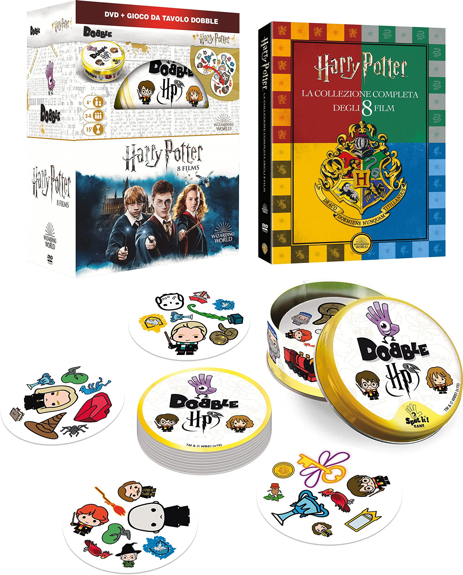 Harry Potter film 1-8 DVD + Gioco da Tavolo Dobble (edizione in italiano)