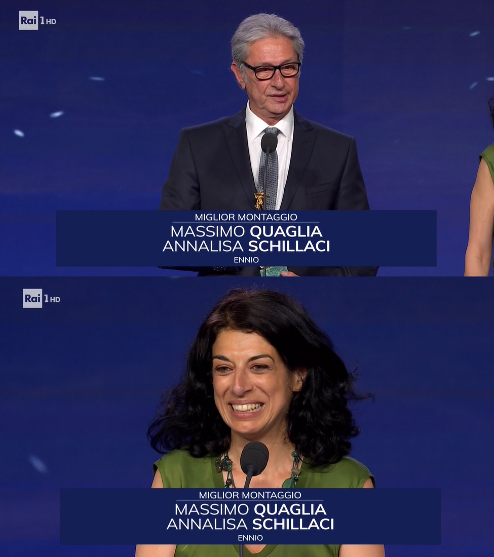 Premio David di Donatello 2022 - Miglior Montaggio a Massimo Quaglia e Annalisa Schillaci per Ennio