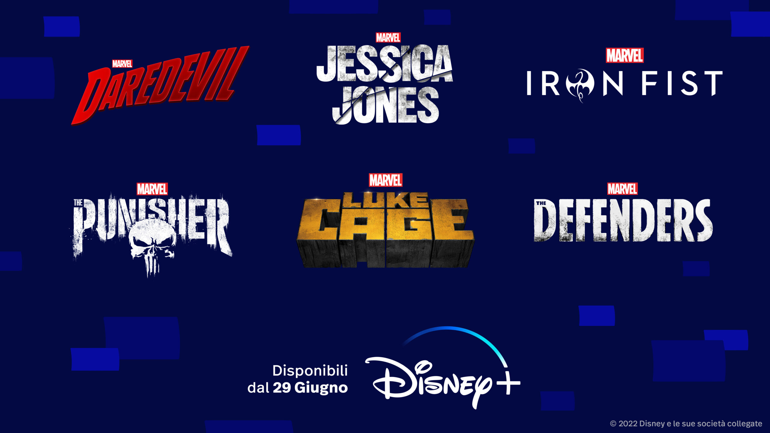 Le serie live-action Marvel Daredevil, Jessica Jones, Luke Cage, Iron Fist, The Defenders e The Punisher su Disney+ dal 29 Giugno 2022