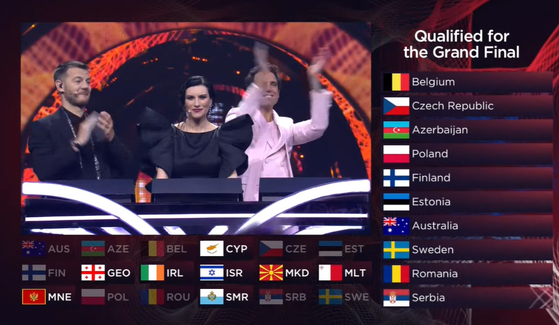 I 10 paesi che nella seconda semifinale si sono qualificati per la Finale 