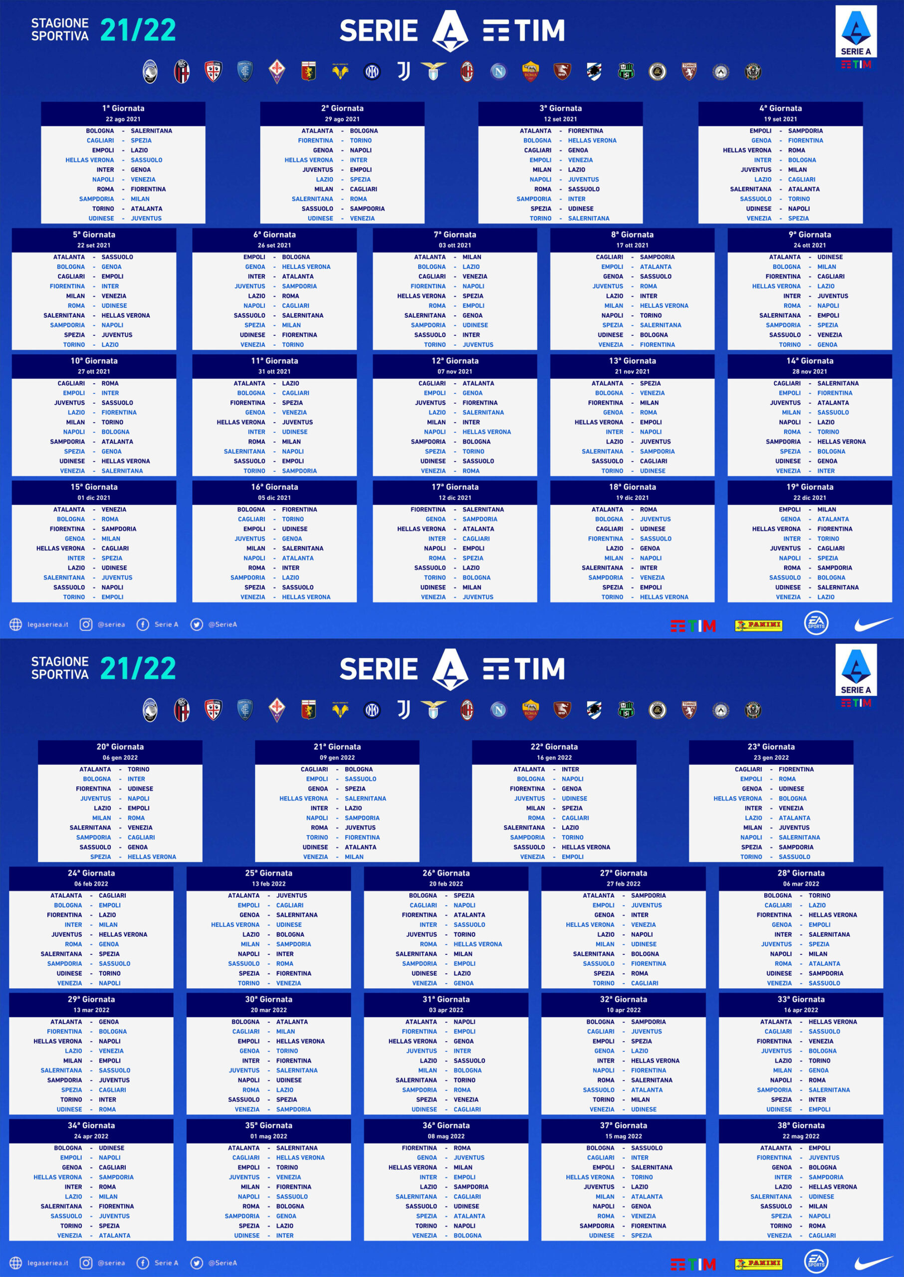 Il Calendario della Serie A TIM 2021-2022