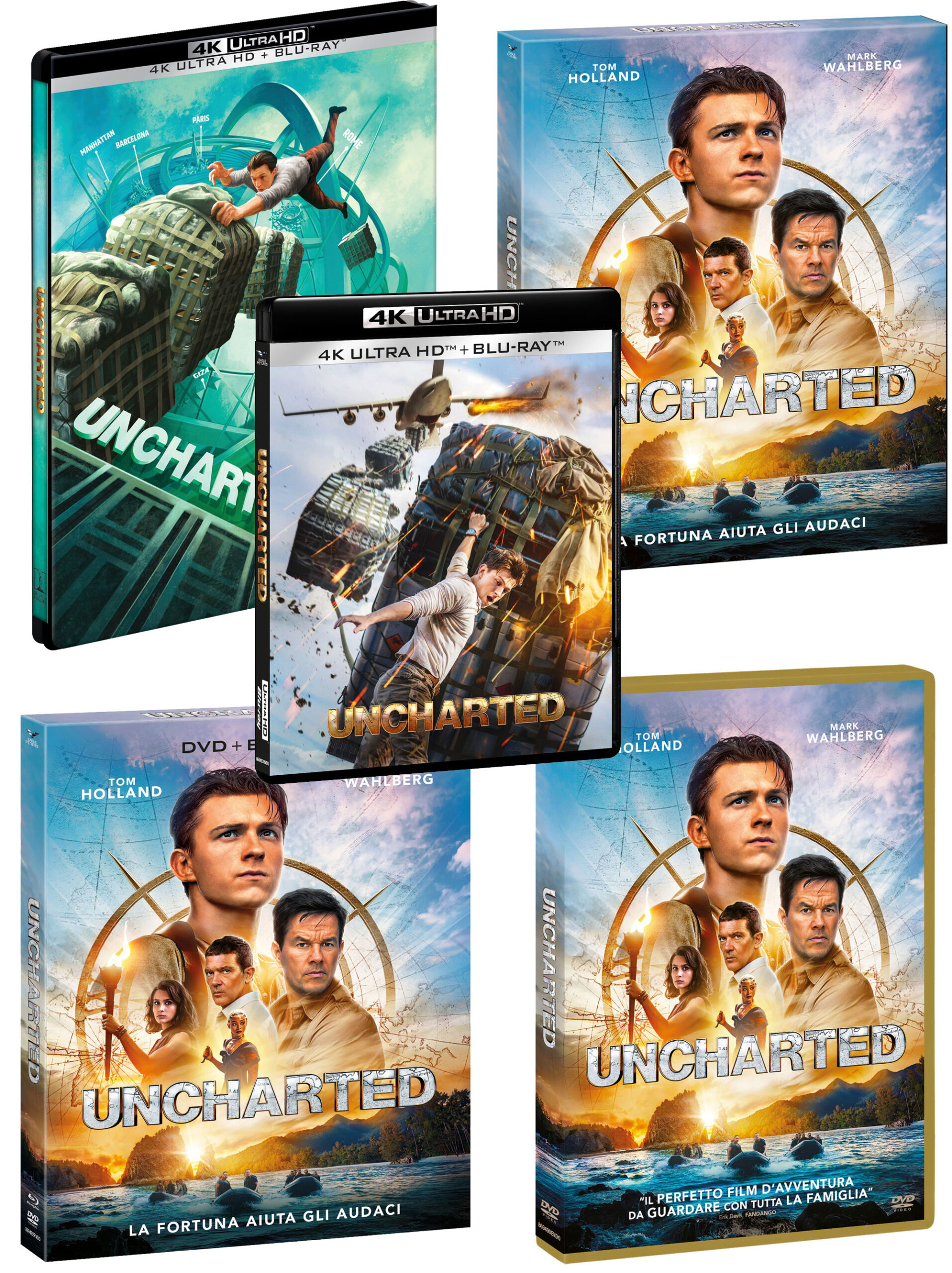 UNCHARTED di Ruben Fleischer in DVD, Blu-ray, Combo, 4K