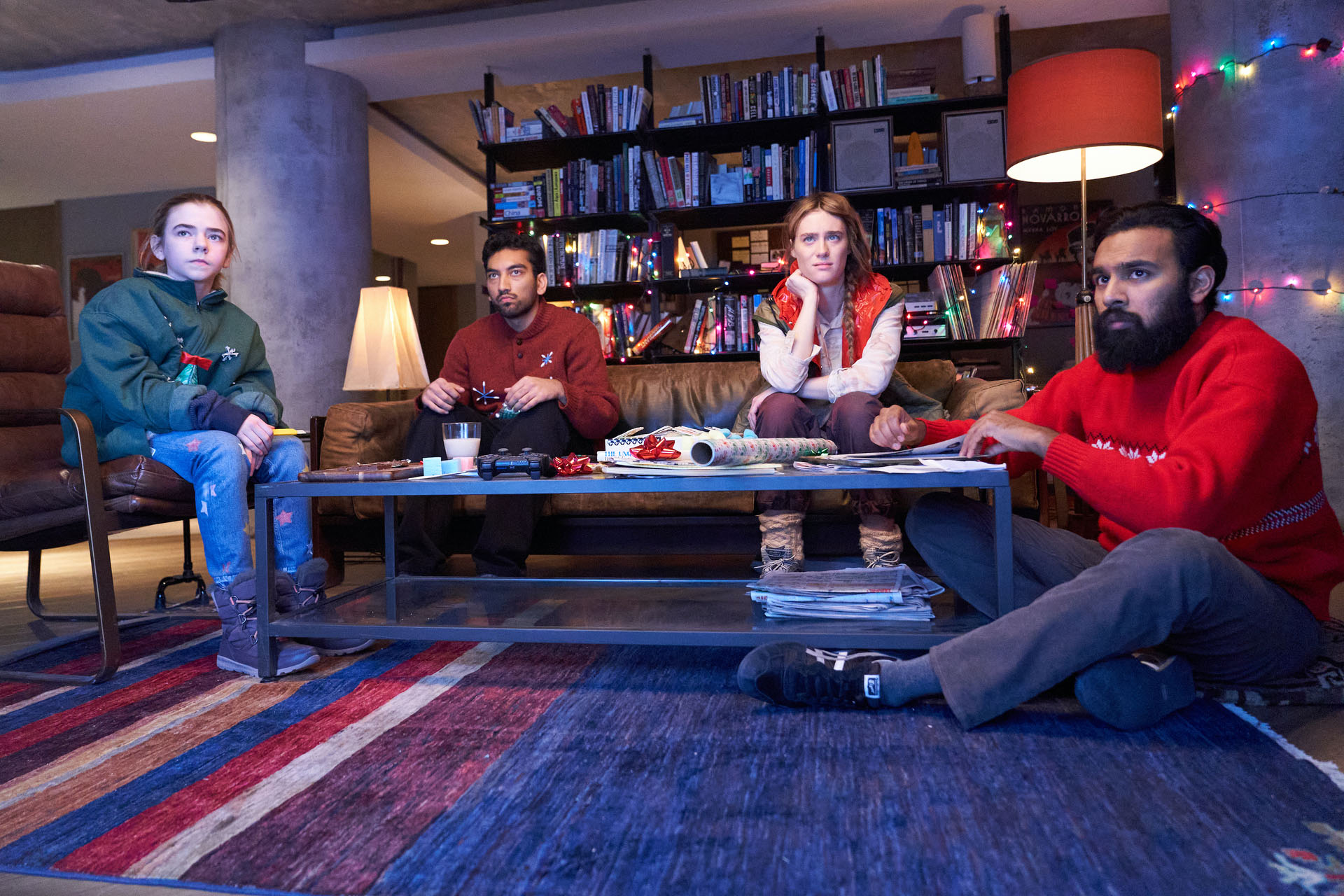 Matilda Lawler, Nabhaan Rizwan, Mackenzie Davis, Himesh Patel in Station Eleven 1x07 [credit: Ian Watson/HBO Max; courtesy of WarnerMedia]