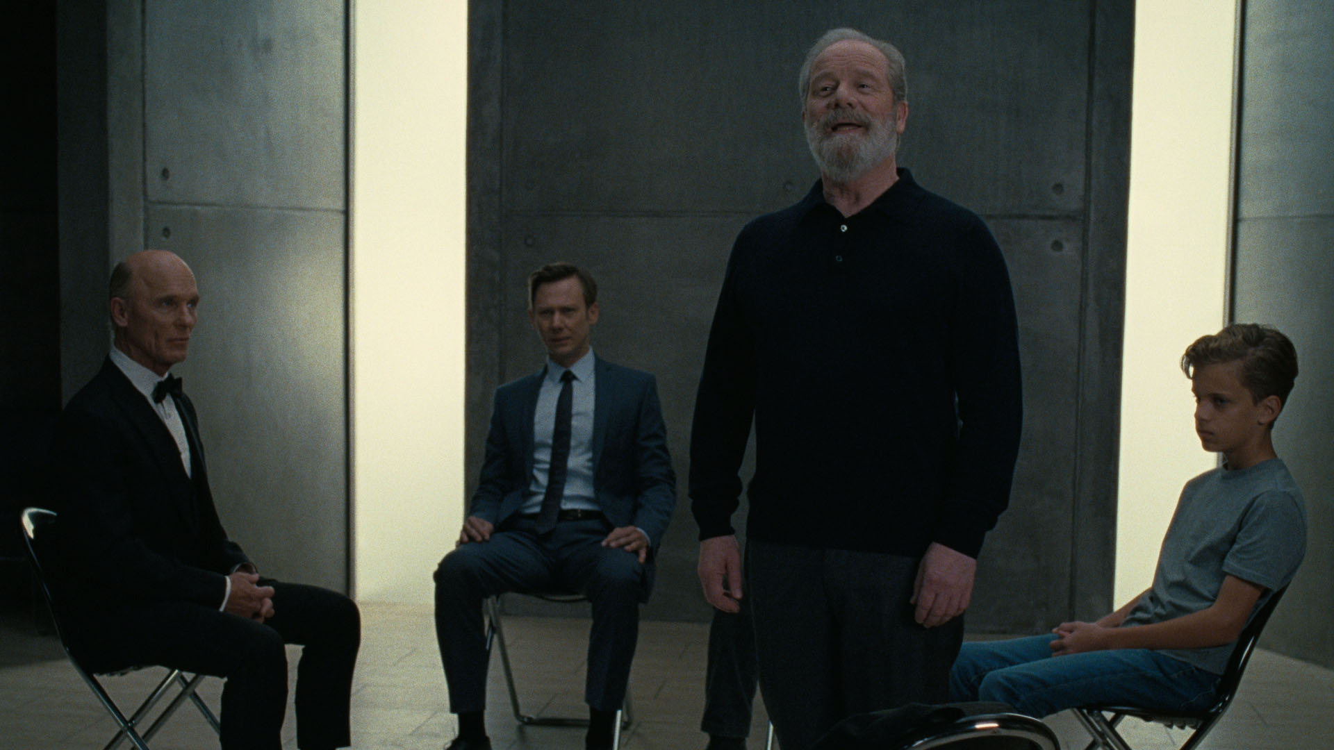 Ed Harris, Jimmi Simpson, Peter Mullan, Zayd Kiszonak in Westworld 3x06 [credit: courtesy of HBO/WarnerMedia]